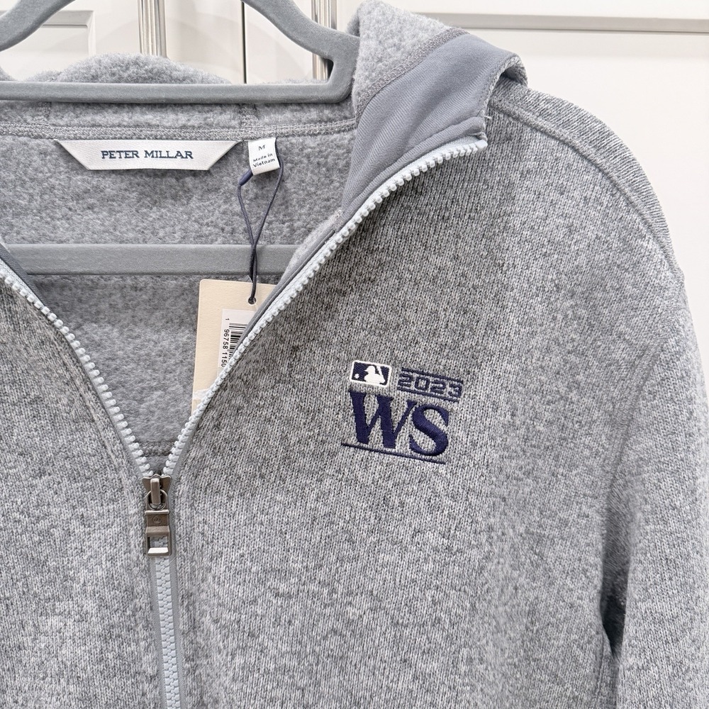 Peter Millar 2023 World Series MLB Fleece Full Zip Hoodie Men's M Gray NWT - Picture 2 of 15